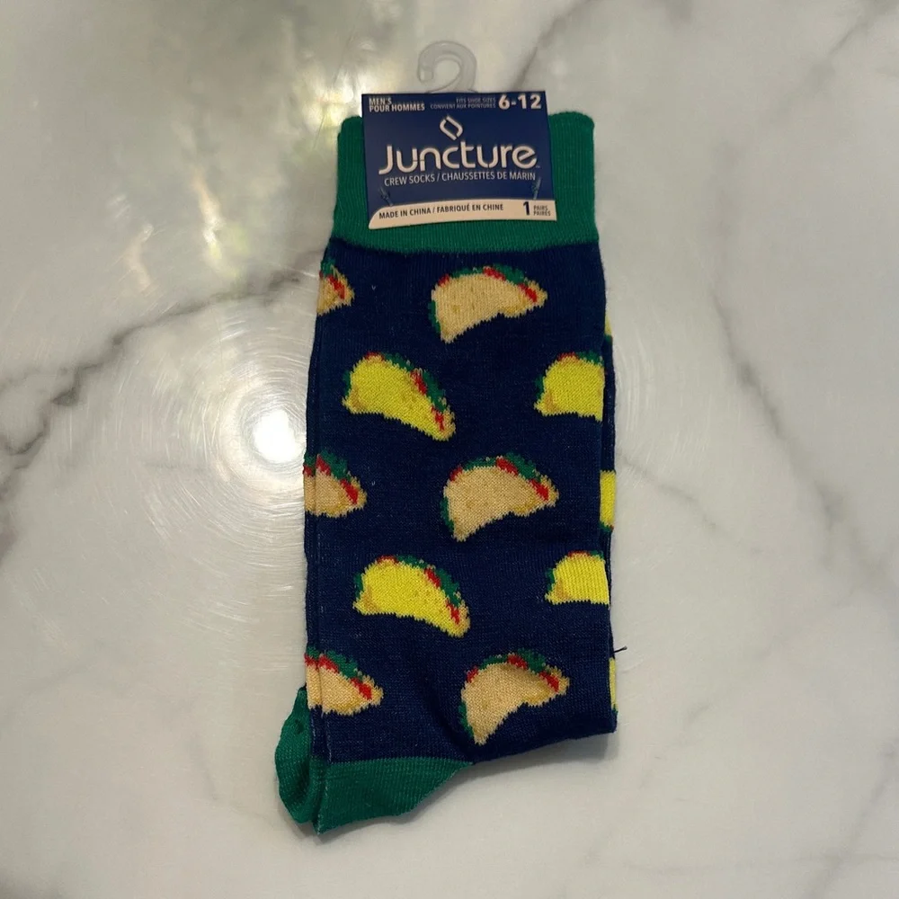 Juncture Men's Navy Taco Pattern Crew Socks